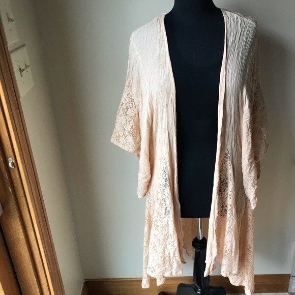 Lace Kimono Robe Open Cardigan Blush Pink - Picture 1 of 8